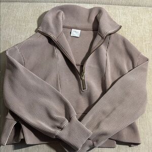 Varley striped half zip pullover, slightly cropped (grazes belt line)